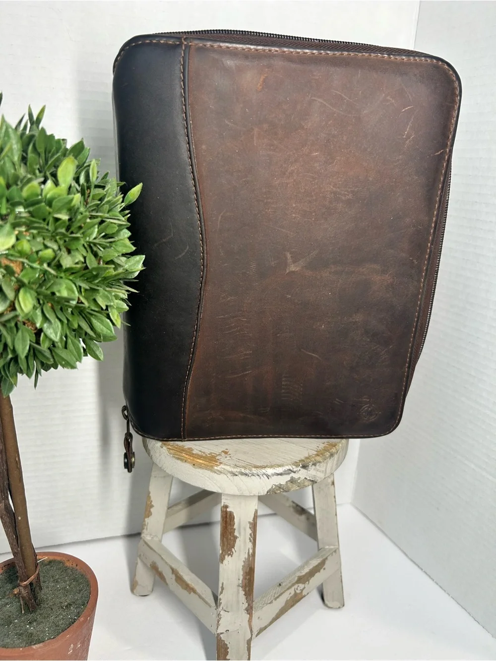 Franklin Covey Vintage Brown Leather Zip Portfolio Planner Binder Organizer 1995